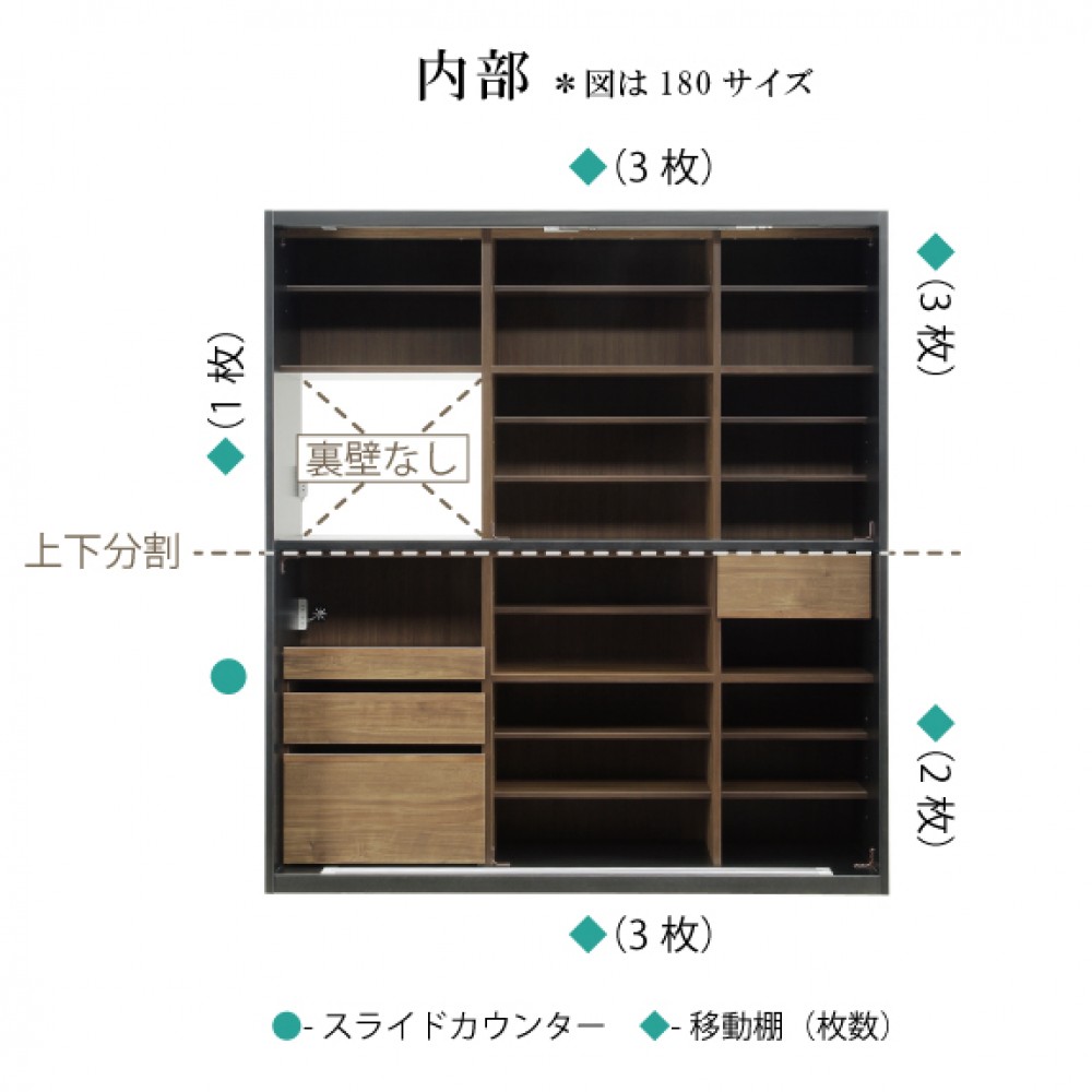 キッチンボード［１６０/１８０］［ホワイト/ブラック］ サムネイル 6