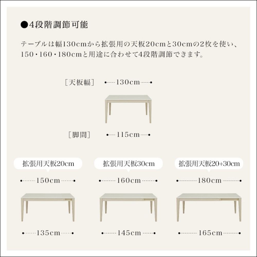 ダイニングテーブルセット［１３０～１８０］［ホワイト］ サムネイル 11